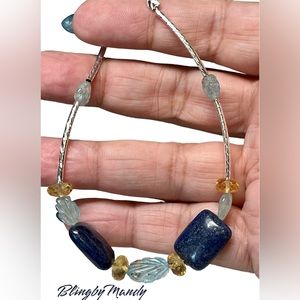 Genuine aquamarine,citrine and lapis jewelry set-earrings are sterling silver